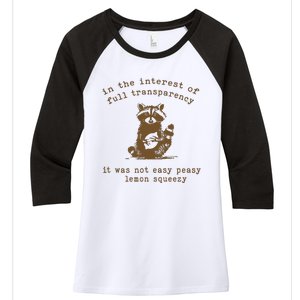 In The Insterest Of Full Transparency Funny Retro 90 Raccoon Women's Tri-Blend 3/4-Sleeve Raglan Shirt