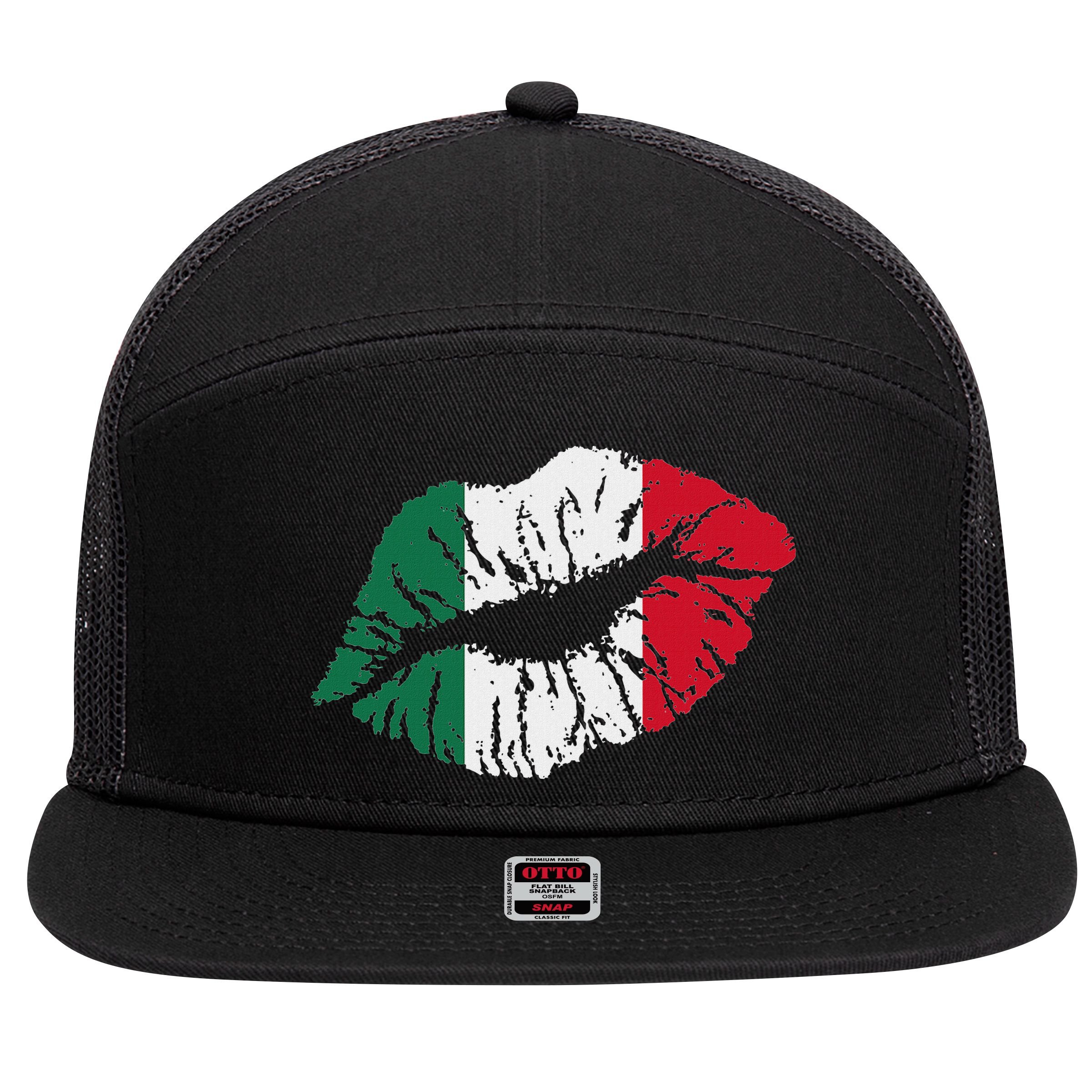 Italy T Italy Kiss Lips Italian Gift Italian 7 Panel Mesh Trucker Snapback Hat