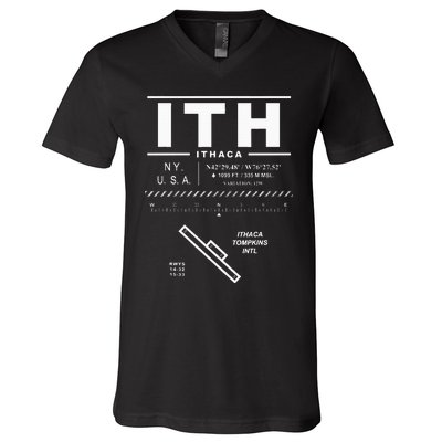 Ithaca Tompkins International Airport New York Ith V-Neck T-Shirt