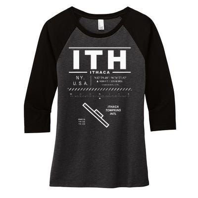 Ithaca Tompkins International Airport New York Ith Women's Tri-Blend 3/4-Sleeve Raglan Shirt