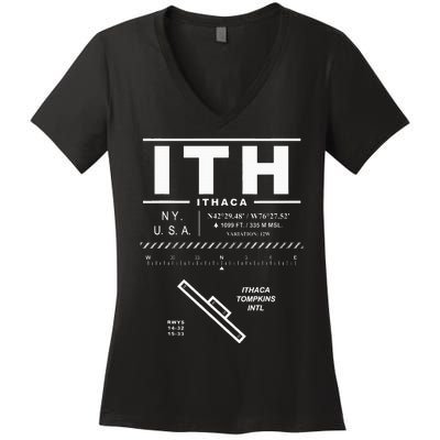 Ithaca Tompkins International Airport New York Ith Women's V-Neck T-Shirt