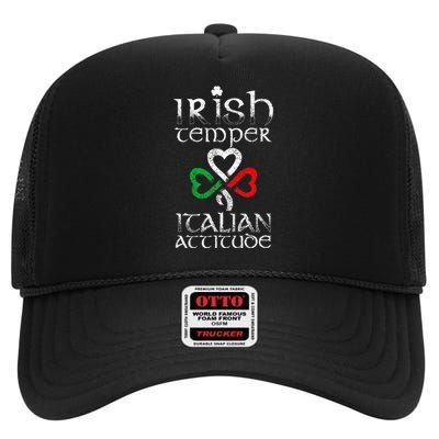 Irish Temper Italian Attitude Flag Shamrock St Patricks Day High Crown Mesh Back Trucker Hat