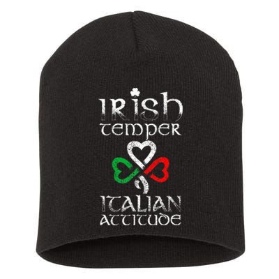 Irish Temper Italian Attitude Flag Shamrock St Patricks Day Short Acrylic Beanie