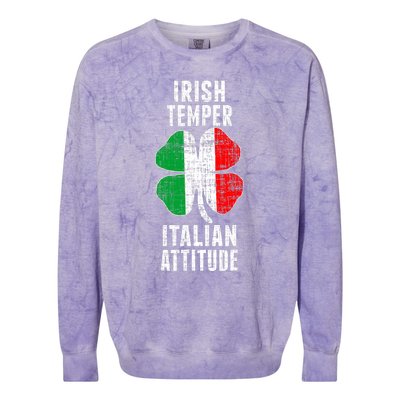 Irish Temper Italian Attitude St. Patricks Shamrock Colorblast Crewneck Sweatshirt