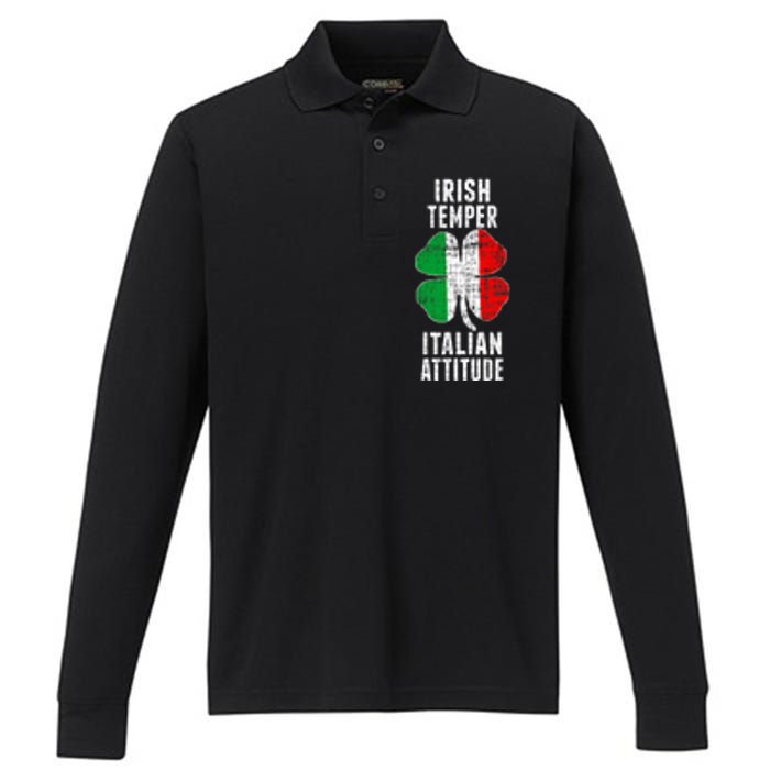 Irish Temper Italian Attitude St. Patricks Shamrock Performance Long Sleeve Polo