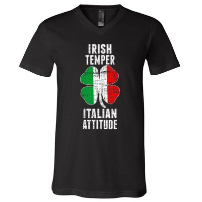 Irish Temper Italian Attitude St. Patricks Shamrock V-Neck T-Shirt