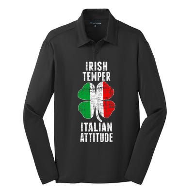 Irish Temper Italian Attitude St. Patricks Shamrock Silk Touch Performance Long Sleeve Polo