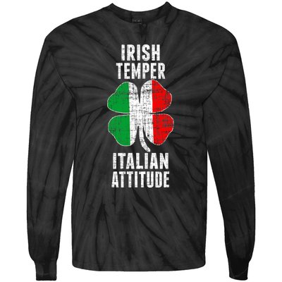 Irish Temper Italian Attitude St. Patricks Shamrock Tie-Dye Long Sleeve Shirt