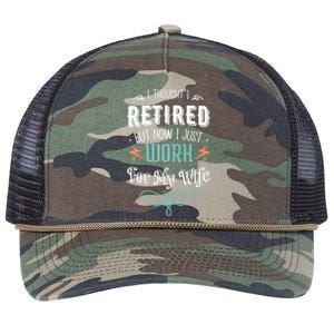 I Thought I Retired But Now I Just Work For My Wife Funny Cute Gift Retro Rope Trucker Hat Cap