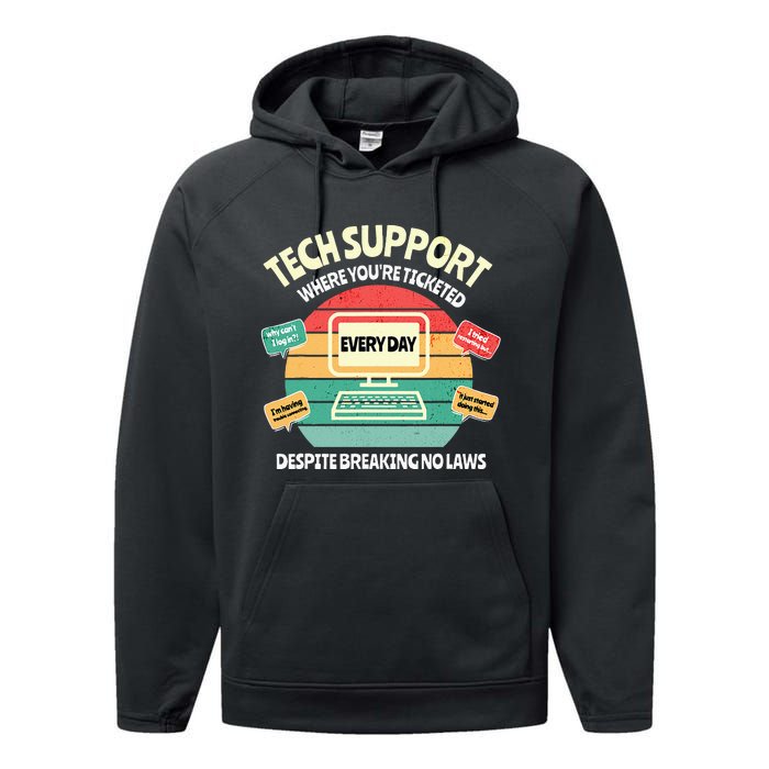 Information Technology I T Department Funny Tech Support Performance Fleece Hoodie