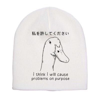 I Think I Will Cause Problems On Purpose Funny Goose Short Acrylic Beanie
