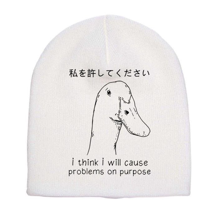 I Think I Will Cause Problems On Purpose Funny Goose Short Acrylic Beanie