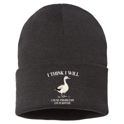 I Think I Will Cause Problems On Purpose Meme Goose Duck Sustainable Knit Beanie