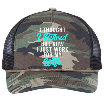 I Thought I Retired But Now I Just Work For My Wife Gift Retro Rope Trucker Hat Cap