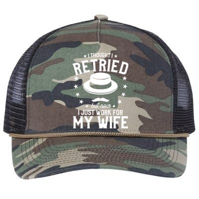 I Thought I Retired But Now I Just Work For My Wife Cool Gift Retro Rope Trucker Hat Cap