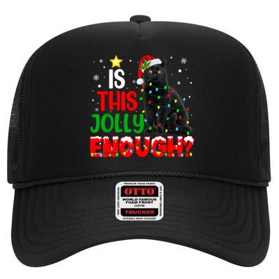 Is This Jolly Enough Funny Cat Xmas Tree High Crown Mesh Back Trucker Hat