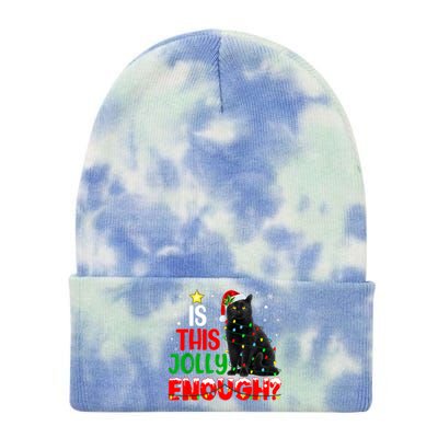 Is This Jolly Enough Funny Cat Xmas Tree Tie Dye 12in Knit Beanie