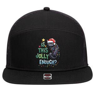 Is This Jolly Enough Black Cat Merry Christmas Tree Lights 7 Panel Mesh Trucker Snapback Hat