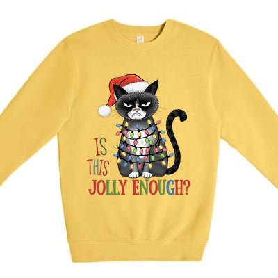 Is This Jolly Enough Xmas Grumpy Christmas Cat Premium Crewneck Sweatshirt