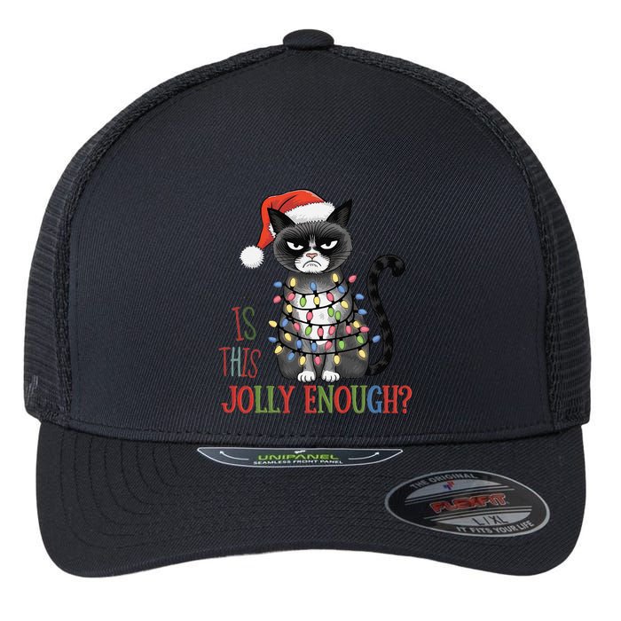 Is This Jolly Enough Xmas Grumpy Christmas Cat Flexfit Unipanel Trucker Cap