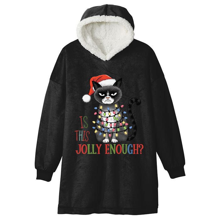 Is This Jolly Enough Xmas Grumpy Christmas Cat Hooded Wearable Blanket