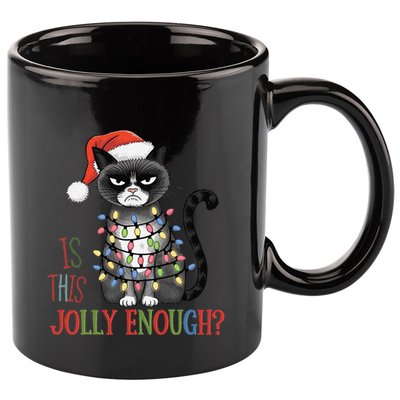 Is This Jolly Enough Xmas Grumpy Christmas Cat 11oz C Handle Ceramic Mug