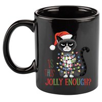 Is This Jolly Enough Xmas Grumpy Christmas Cat 11oz C Handle Ceramic Mug