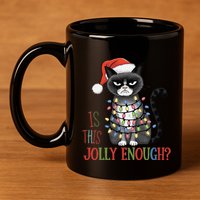 Is This Jolly Enough Xmas Grumpy Christmas Cat 11oz C Handle Ceramic Mug