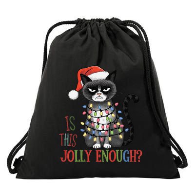 Is This Jolly Enough Xmas Grumpy Christmas Cat Drawstring Bag