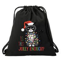 Is This Jolly Enough Xmas Grumpy Christmas Cat Drawstring Bag