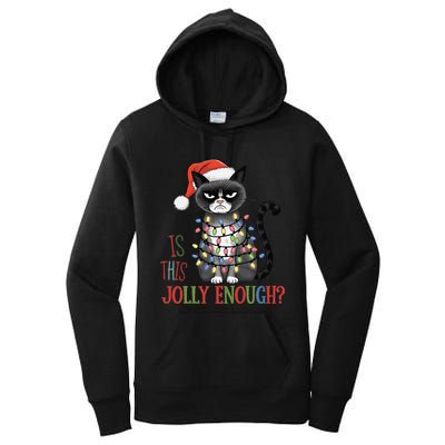 Is This Jolly Enough Xmas Grumpy Christmas Cat Women's Pullover Hoodie