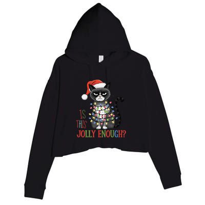 Is This Jolly Enough Xmas Grumpy Christmas Cat Crop Fleece Hoodie