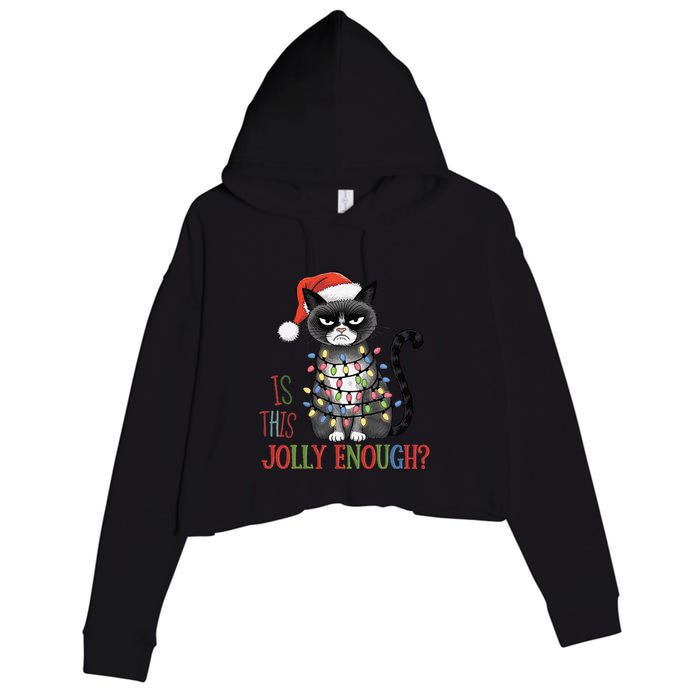 Is This Jolly Enough Xmas Grumpy Christmas Cat Crop Fleece Hoodie