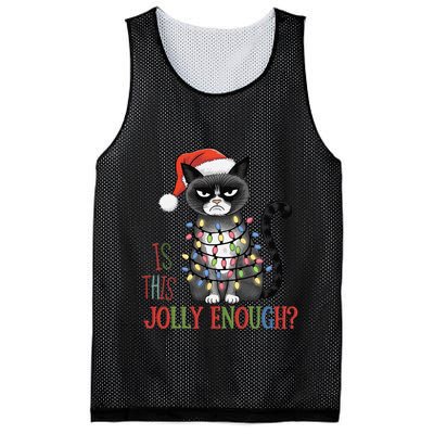 Is This Jolly Enough Xmas Grumpy Christmas Cat Mesh Reversible Basketball Jersey Tank