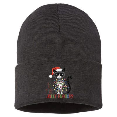 Is This Jolly Enough Xmas Grumpy Christmas Cat Sustainable Knit Beanie