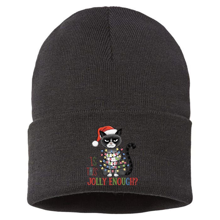 Is This Jolly Enough Xmas Grumpy Christmas Cat Sustainable Knit Beanie