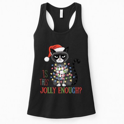 Is This Jolly Enough Xmas Grumpy Christmas Cat Womens Tank Top