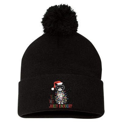 Is This Jolly Enough Xmas Grumpy Christmas Cat Pom Pom 12in Knit Beanie