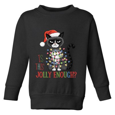 Is This Jolly Enough Xmas Grumpy Christmas Cat Toddler Sweatshirt