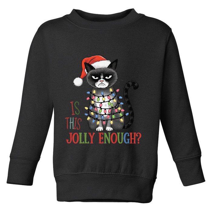 Is This Jolly Enough Xmas Grumpy Christmas Cat Toddler Sweatshirt