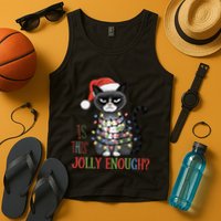 Is This Jolly Enough Xmas Grumpy Christmas Cat Tank Top