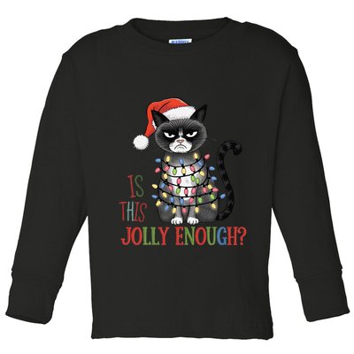 Is This Jolly Enough Xmas Grumpy Christmas Cat Toddler Long Sleeve Shirt