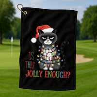 Is This Jolly Enough Xmas Grumpy Christmas Cat Golf Towel