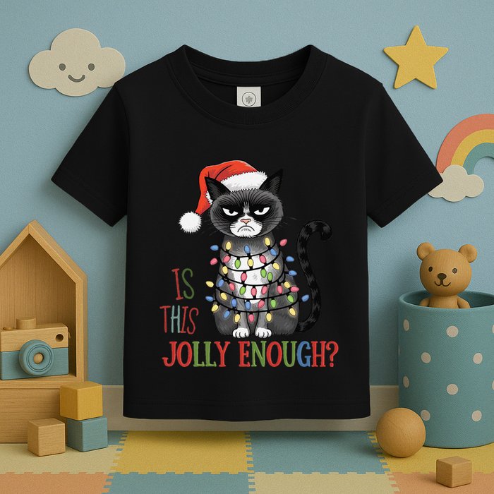 Is This Jolly Enough Xmas Grumpy Christmas Cat Toddler T-Shirt