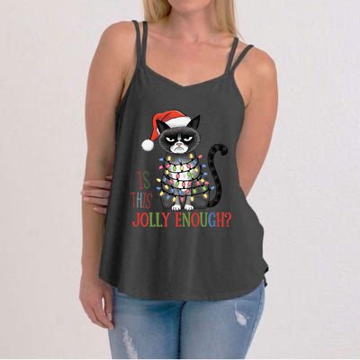 Is This Jolly Enough Xmas Grumpy Christmas Cat Women's Strappy Tank