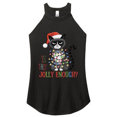 Is This Jolly Enough Xmas Grumpy Christmas Cat Women's Perfect Tri Rocker Tank