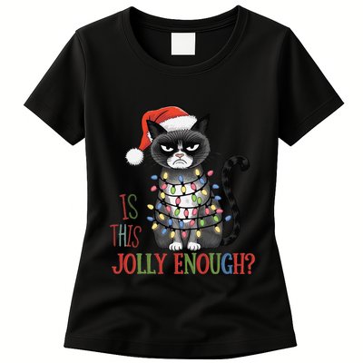 Is This Jolly Enough Xmas Grumpy Christmas Cat Womens T-Shirt