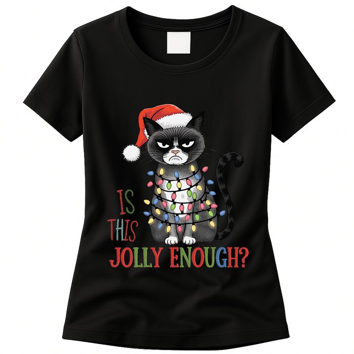 Is This Jolly Enough Xmas Grumpy Christmas Cat Womens T-Shirt