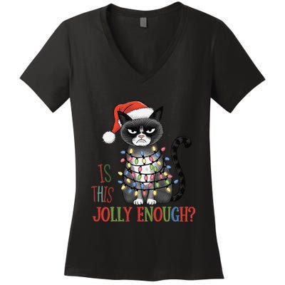 Is This Jolly Enough Xmas Grumpy Christmas Cat Women's V-Neck T-Shirt