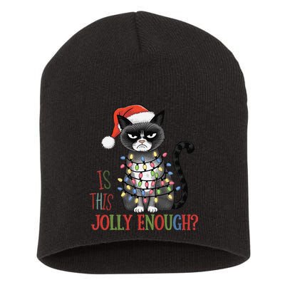 Is This Jolly Enough Xmas Grumpy Christmas Cat Short Acrylic Beanie